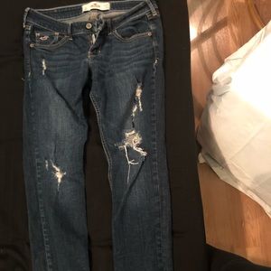 Dark wash ripped skinny jeans low rise